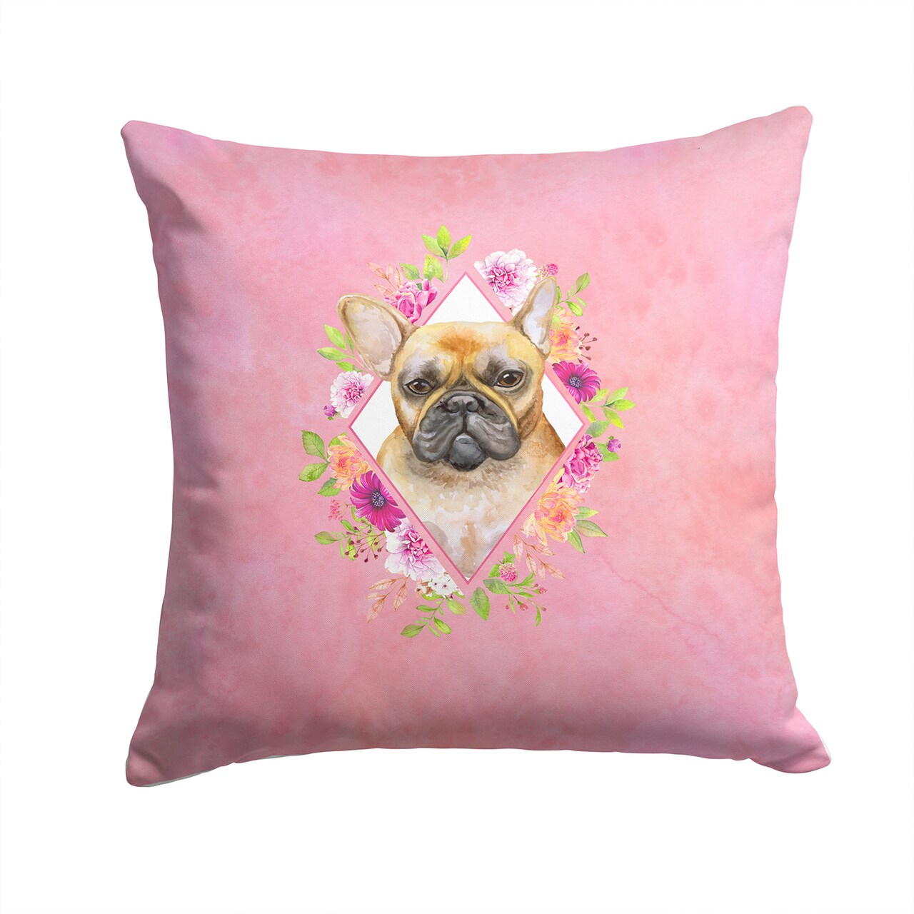 Caroline's Treasures Fawn French Bulldog Pink Flowers Fabric Decorative Pillow